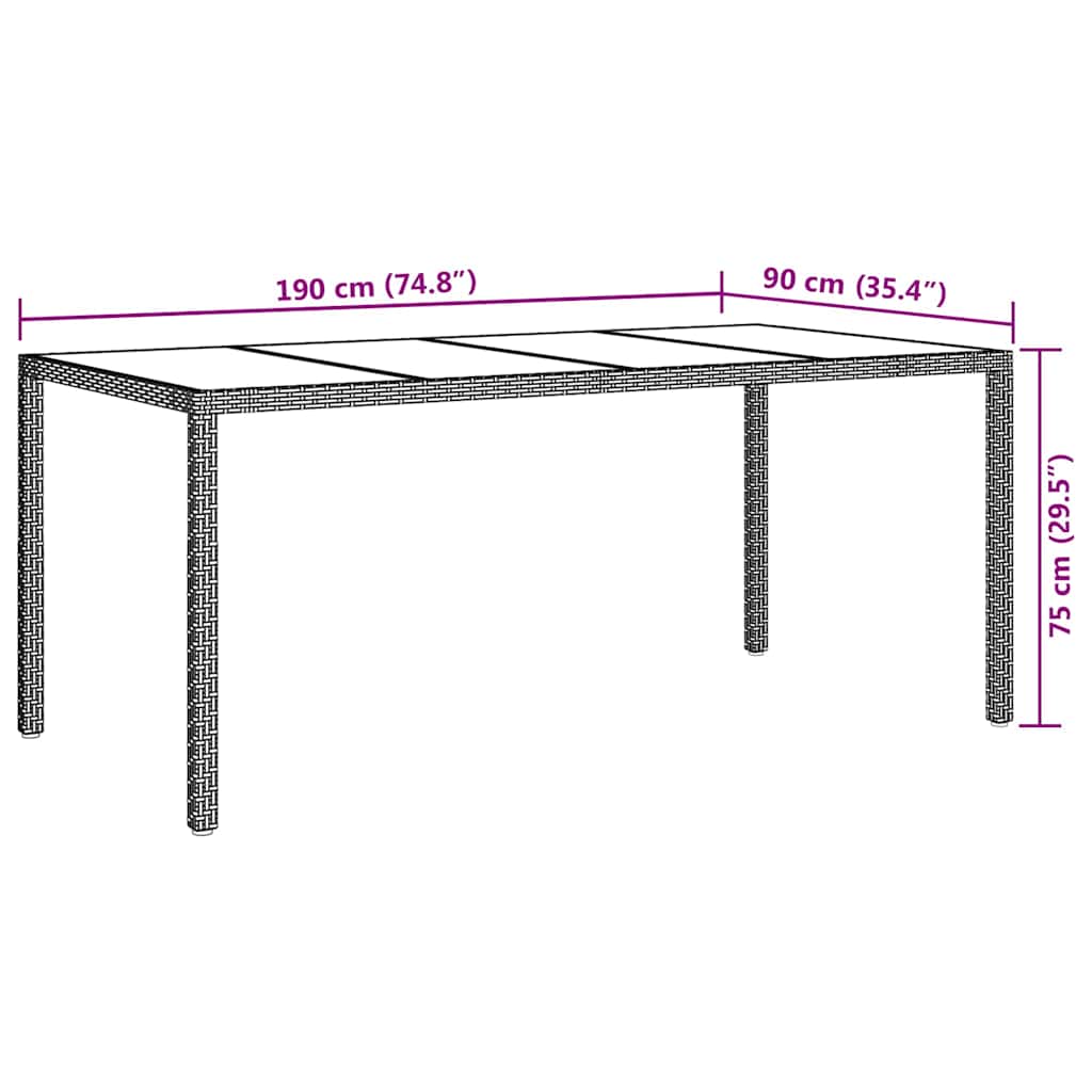 Mesa de Jardín 190 x 90 x 75 cm ratán sintético