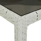 White synthetic rattan tempered glass garden table 250x100x75cm