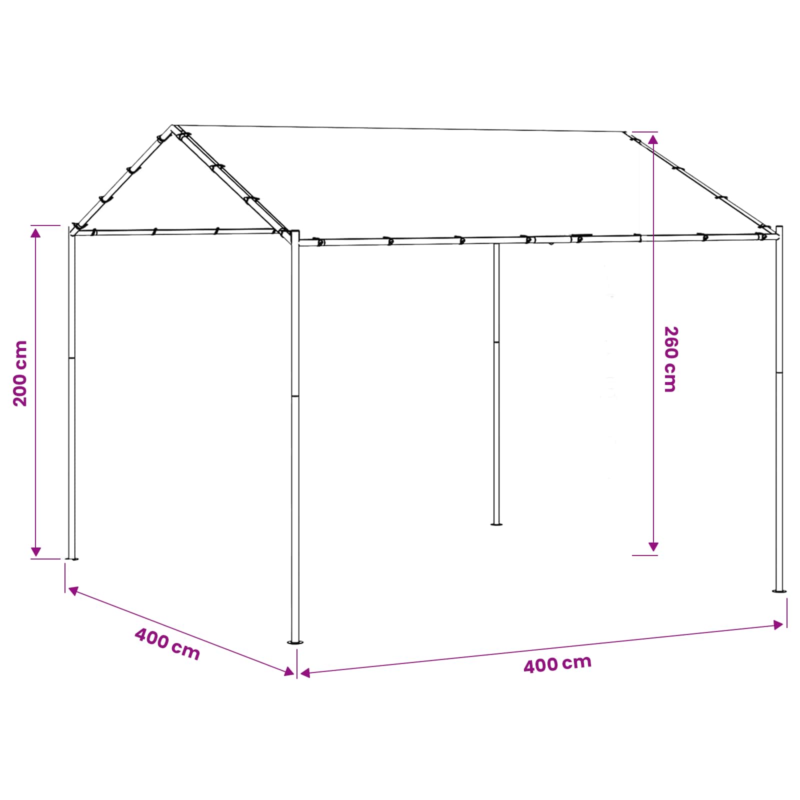 Cenador 4 x 4 x 2,6 m Acero y Poliéster 180 gsm