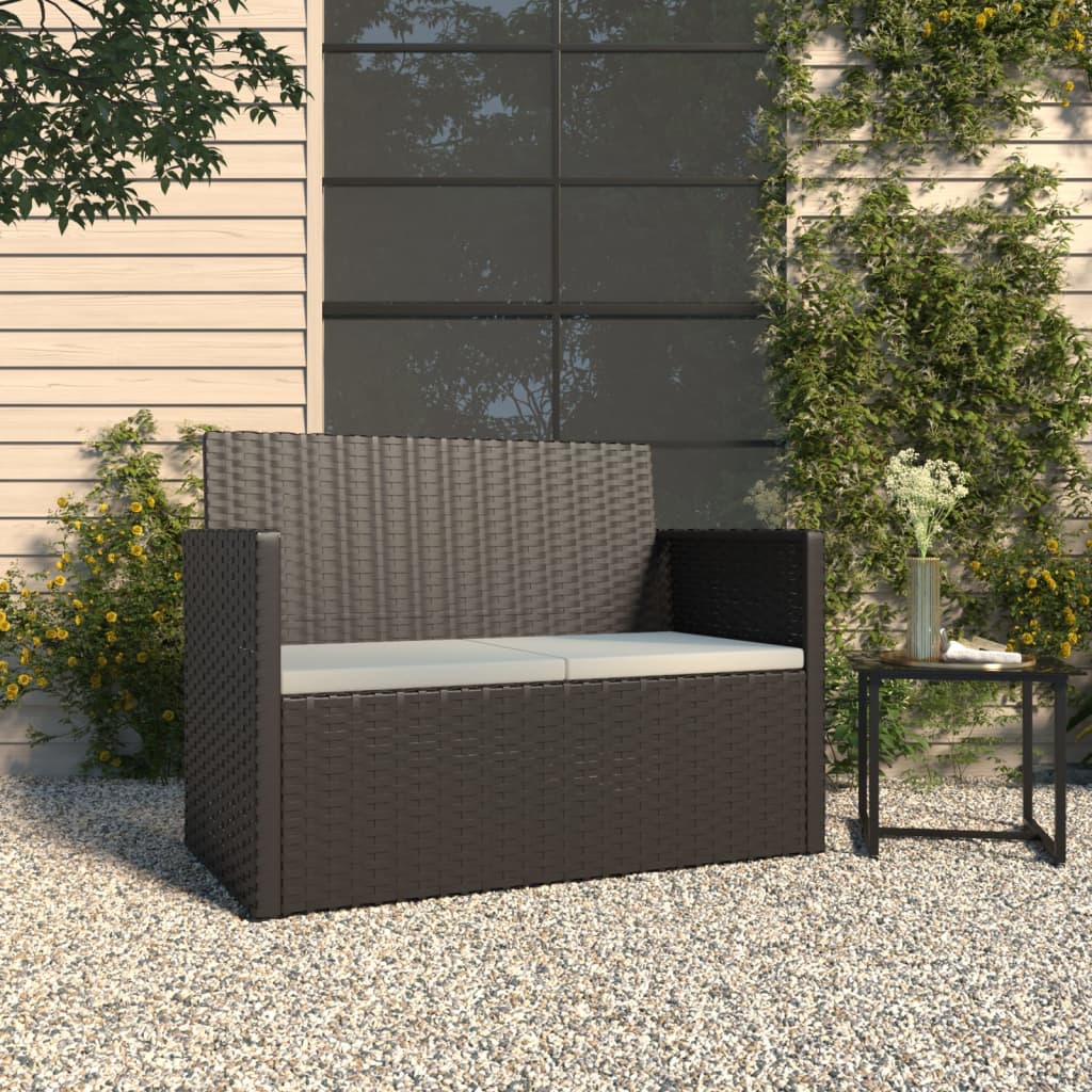 Banco de jardín con cojines ratán sintético gris 105 cm