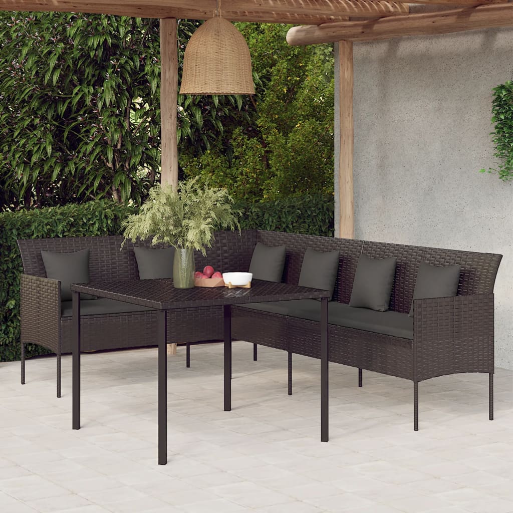 Juego comedor jardín 4 piezas con cojines ratán sintético negro