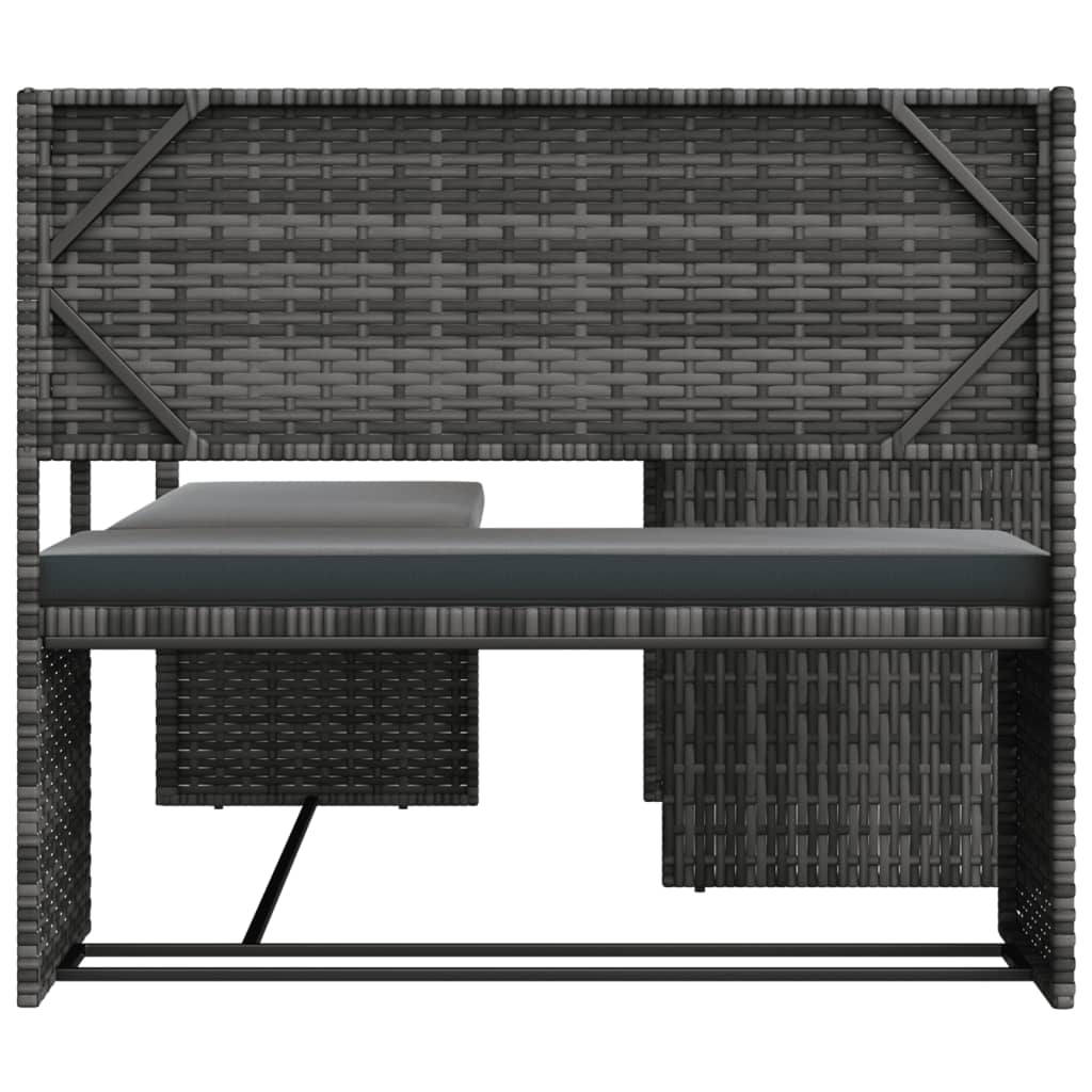Sofá de jardín en forma de L con mesa y cojines ratán PE gris