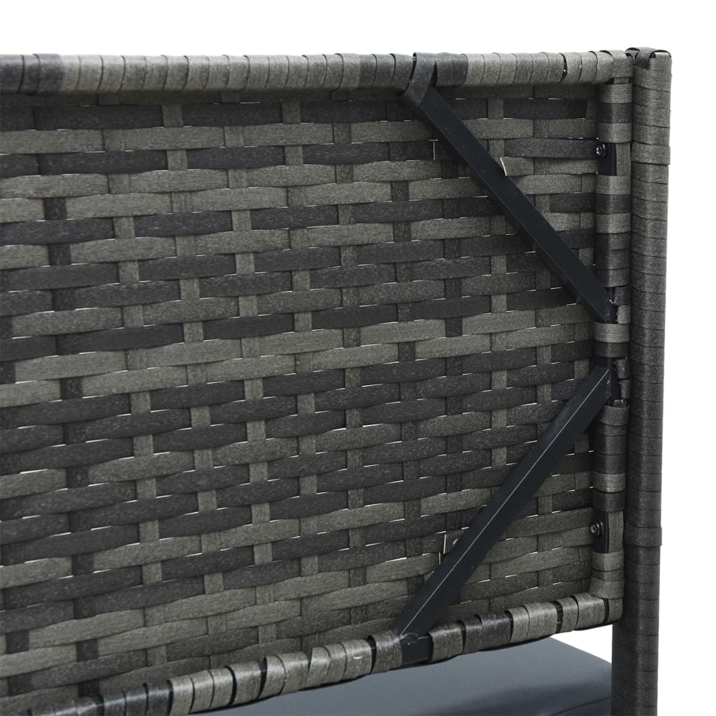 Sofá de jardín en forma de L con mesa y cojines ratán PE gris