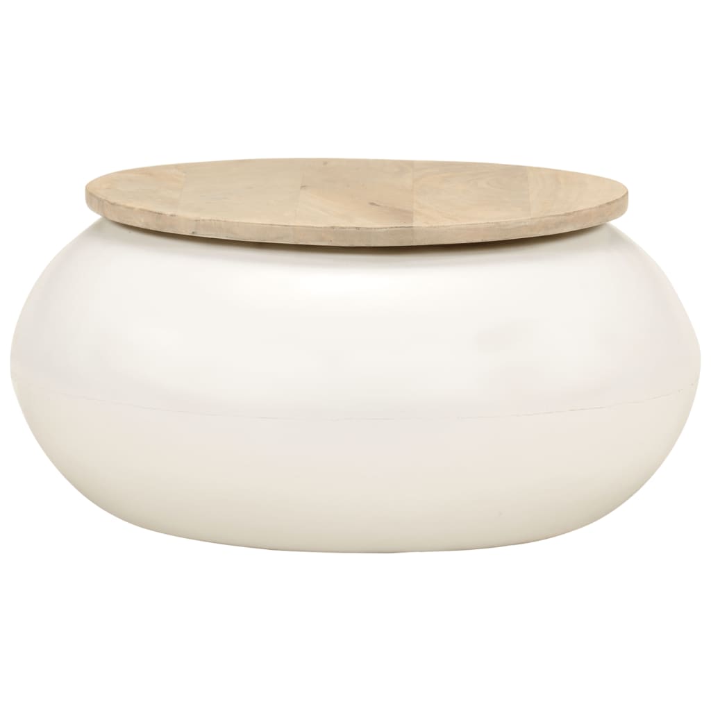Mesa de centro de madera maciza de mango blanca 51x51x27 cm