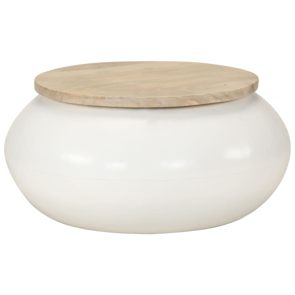 Mesa de centro de madera maciza de mango blanca 51x51x27 cm