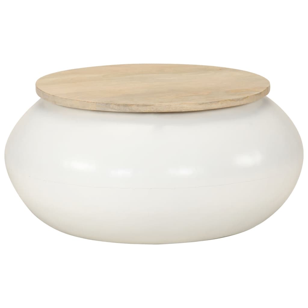 Mesa de centro de madera maciza de mango blanca 51x51x27 cm