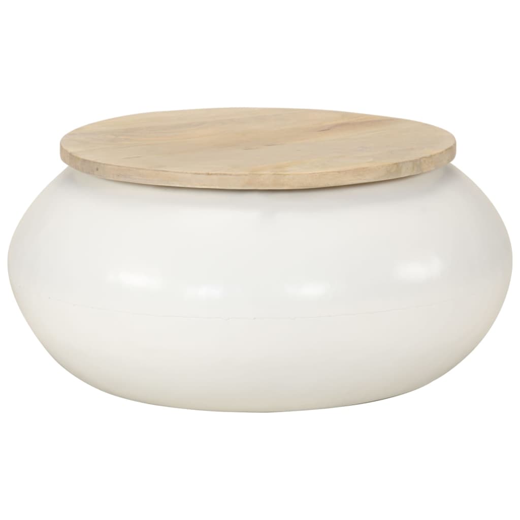 Mesa de centro de madera maciza de mango blanca 51x51x27 cm