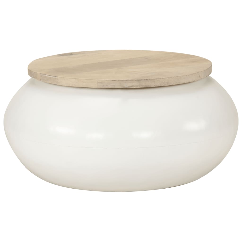Mesa de centro de madera maciza de mango blanca 51x51x27 cm