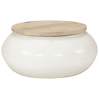Mesa de centro de madera maciza de mango blanca 51x51x27 cm