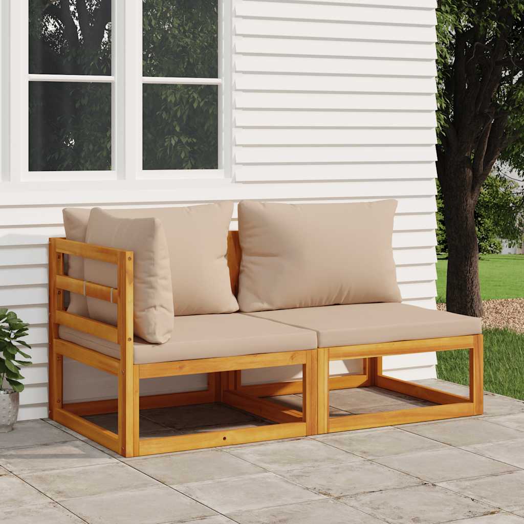 2-piece garden sofa set with cushions, solid acacia wood