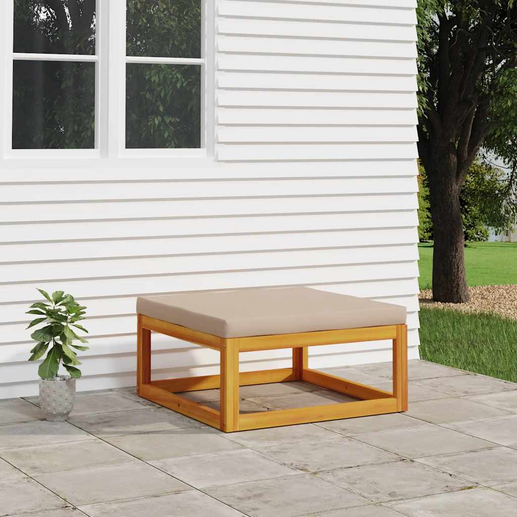 Reposapiés de jardín madera maciza acacia con cojín gris claro