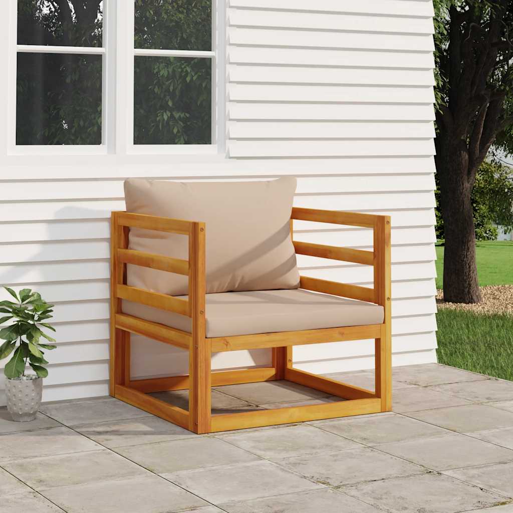 Sillón de jardín madera maciza acacia con cojines gris claro