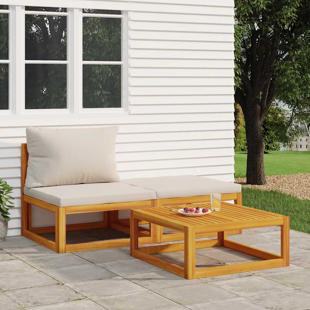 3-piece acacia wood patio furniture set with cushions