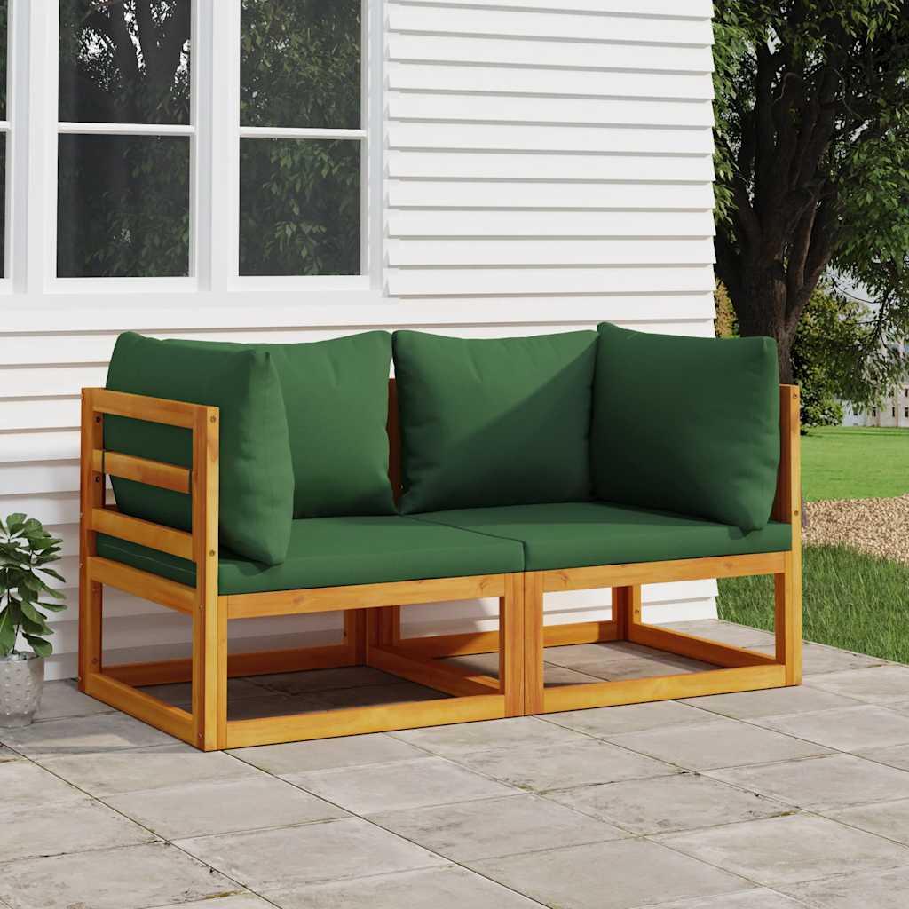 Sofás modulares de canto 2 peças madeira acácia almofadas cinzento claro