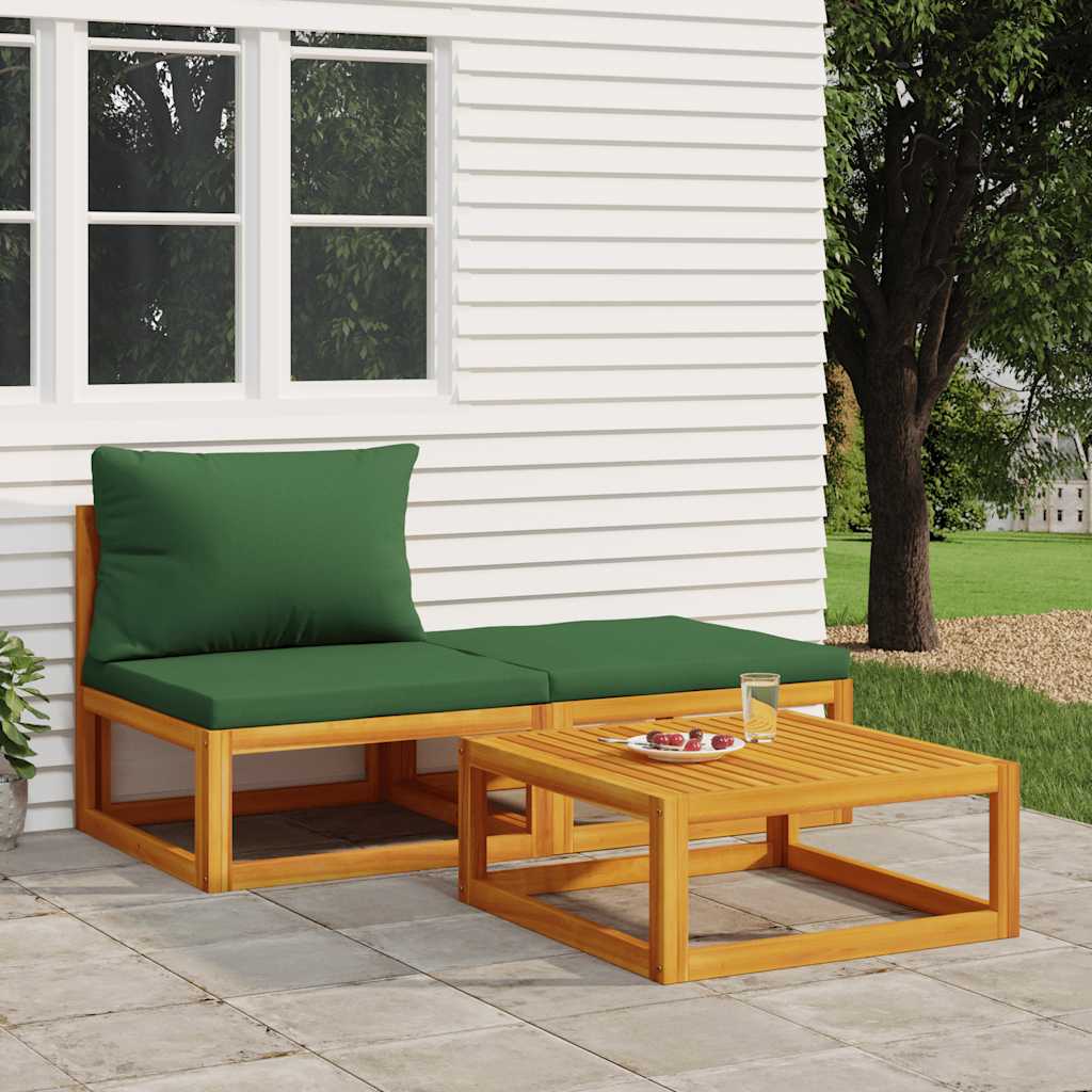 3-piece acacia wood patio furniture set with cushions