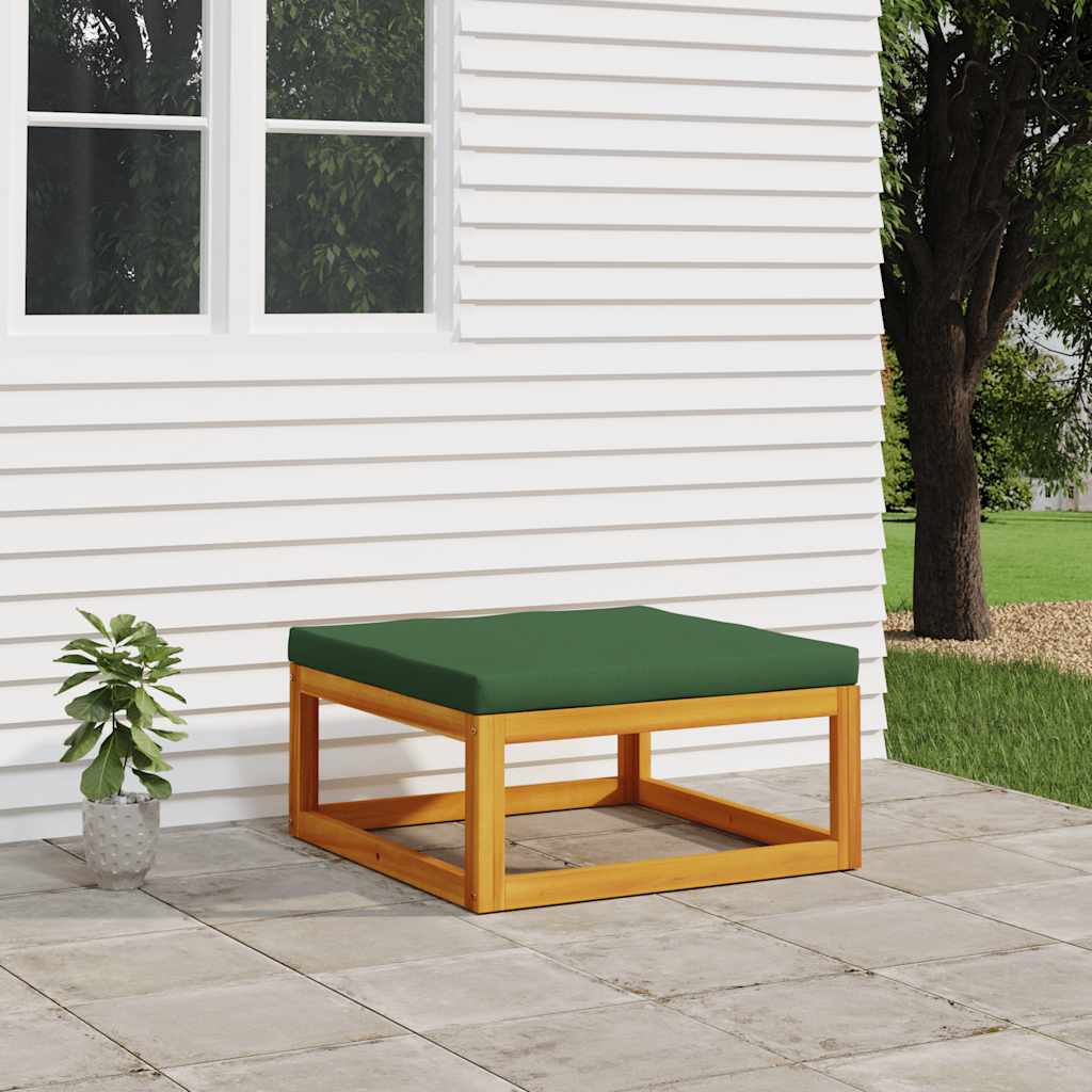 Reposapiés de jardín madera maciza acacia con cojín gris claro