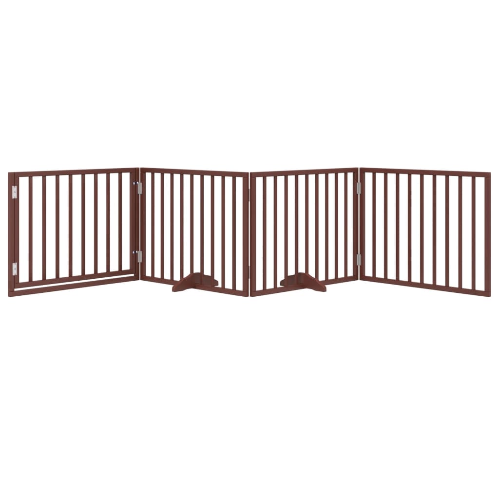 Puerta para perros con puerta plegable de 4 paneles marrón 320 cm madera de álamo