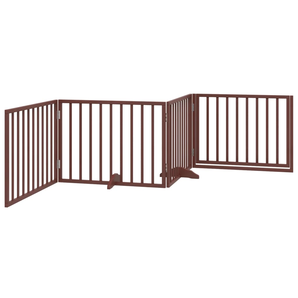 Puerta para perros con puerta plegable de 4 paneles marrón 320 cm madera de álamo