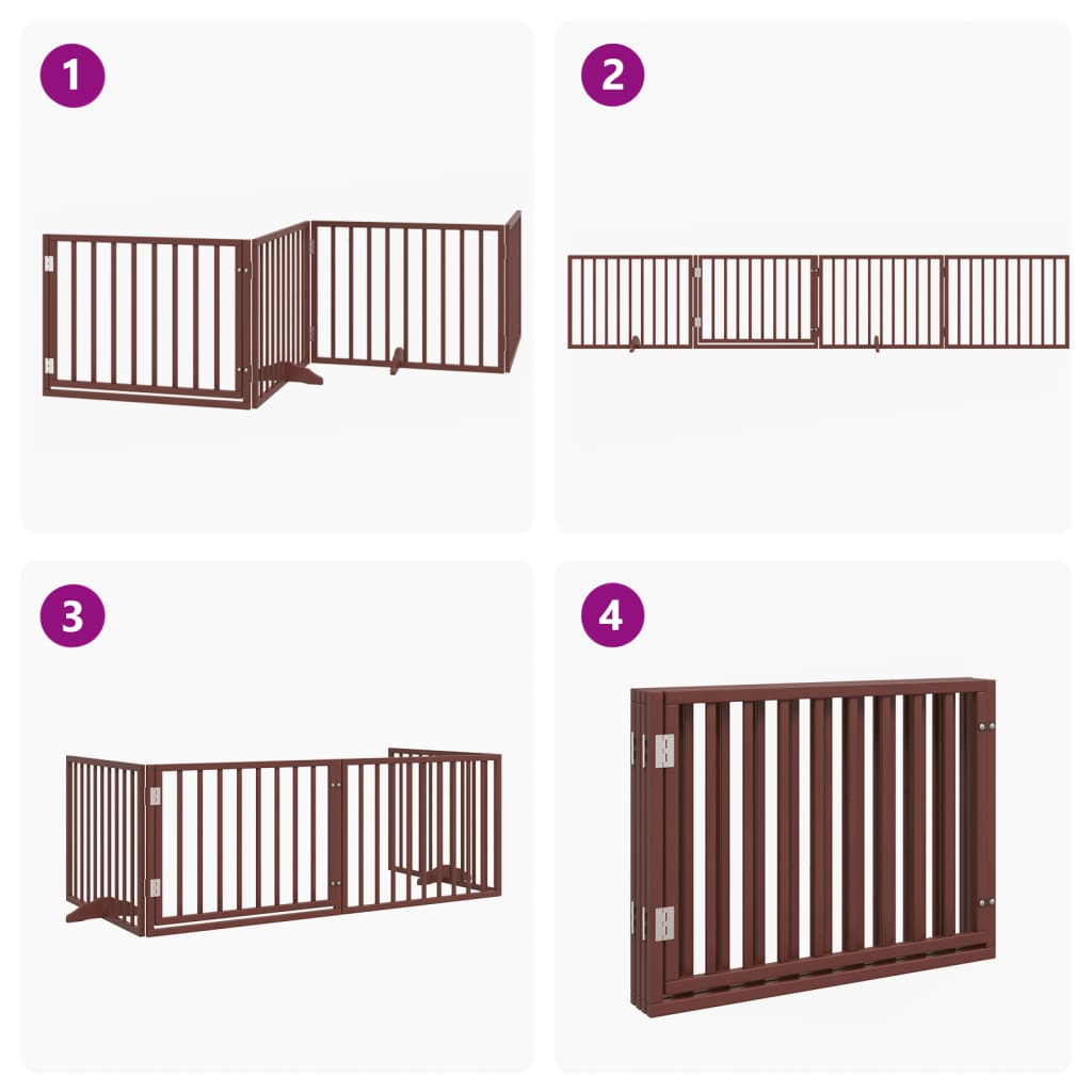 Puerta para perros con puerta plegable de 4 paneles marrón 320 cm madera de álamo