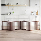 Puerta para perros con puerta plegable de 4 paneles marrón 320 cm madera de álamo