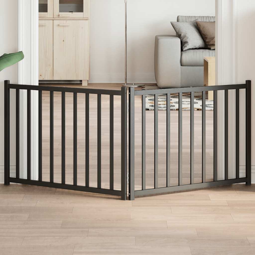 750cm 15-Panel Black Poplar Wood Foldable Dog Gate