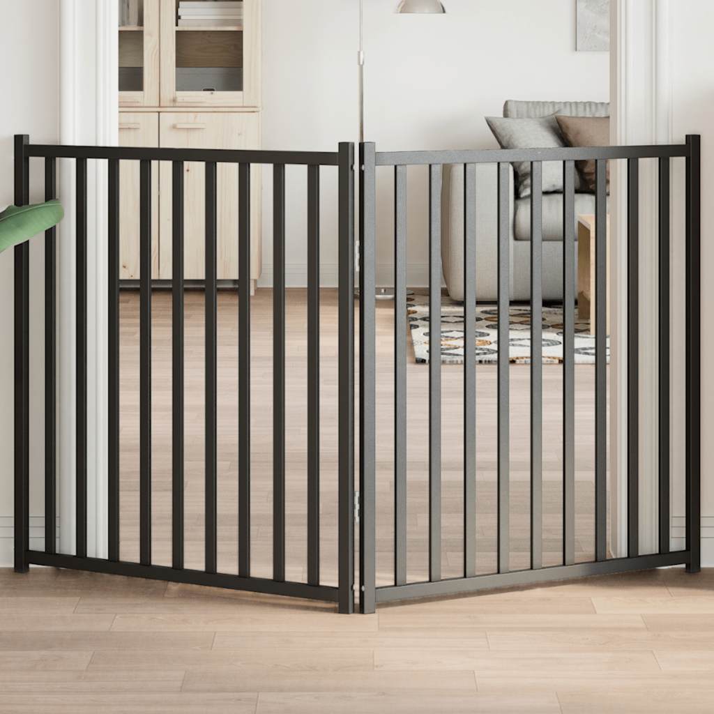 750cm 15-Panel Black Poplar Wood Foldable Dog Gate