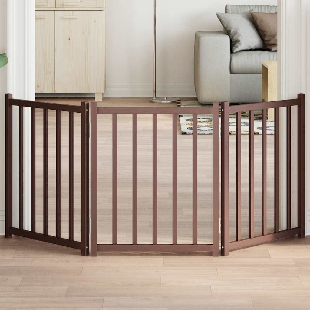 750cm 15-Panel Black Poplar Wood Foldable Dog Gate
