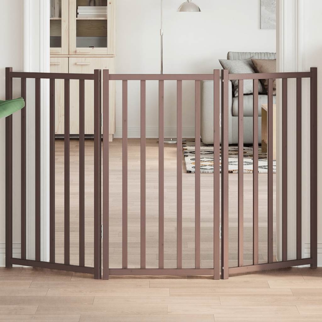 750cm 15-Panel Black Poplar Wood Foldable Dog Gate