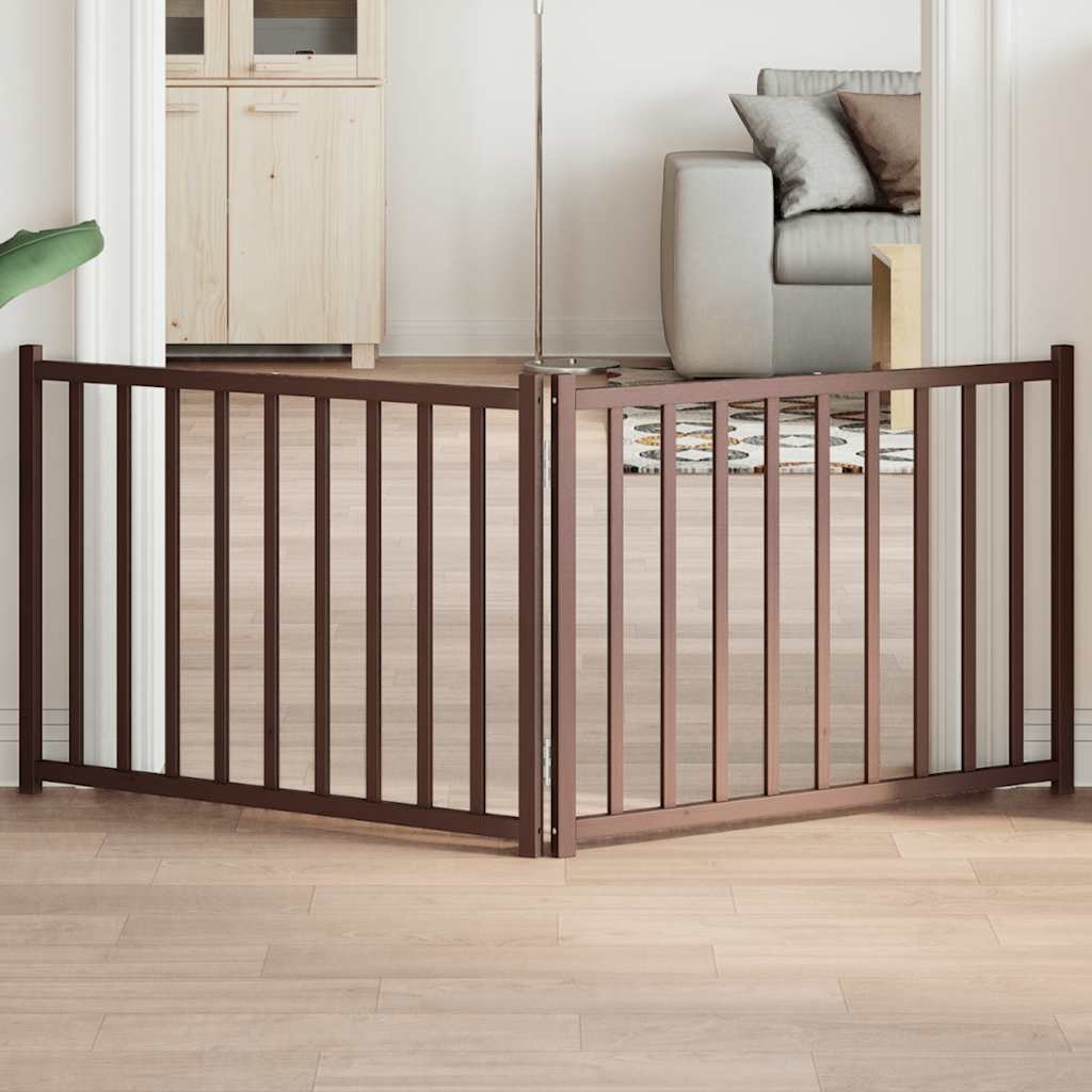 750cm 15-Panel Black Poplar Wood Foldable Dog Gate