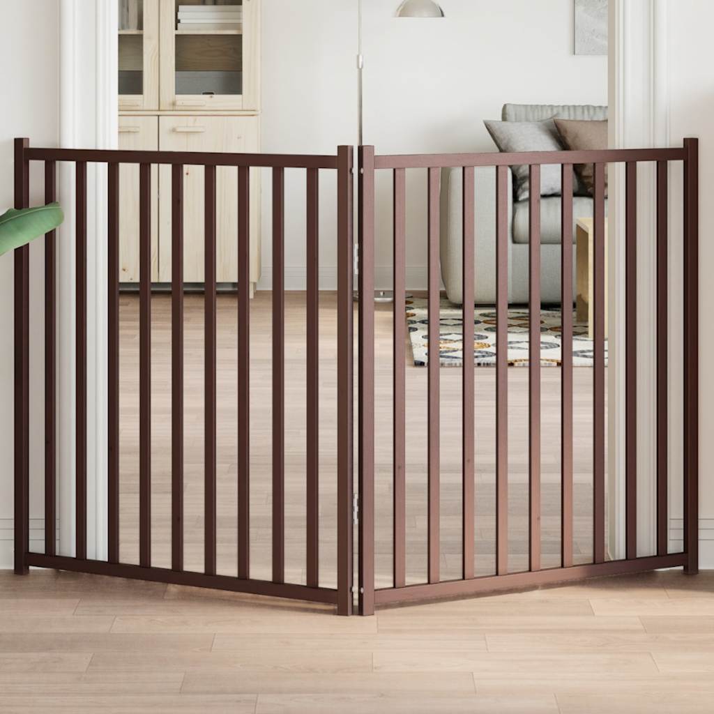 750cm 15-Panel Black Poplar Wood Foldable Dog Gate