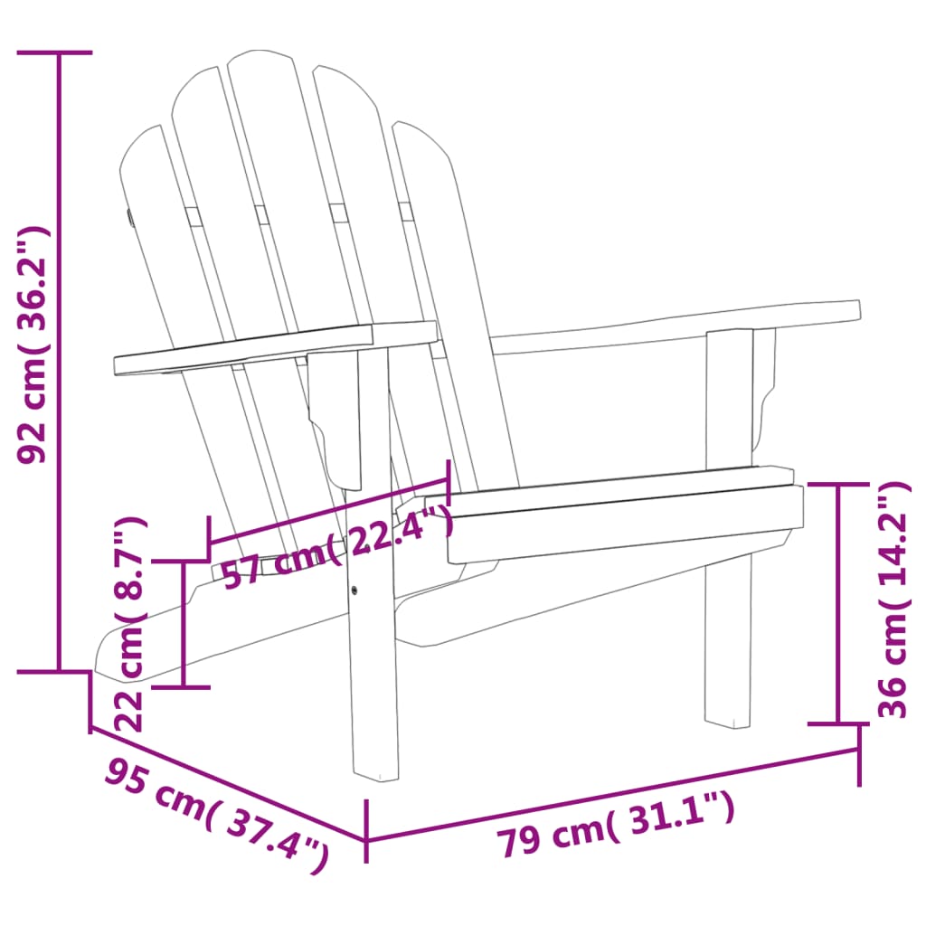 Silla de jardín Adirondack madera maciza teca 79x95x92 cm