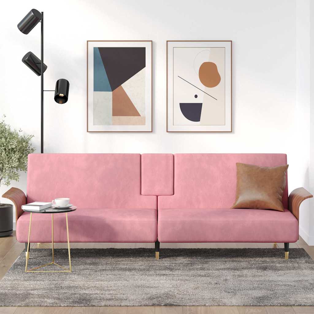 Sofa bed with light yellow fabric cushions