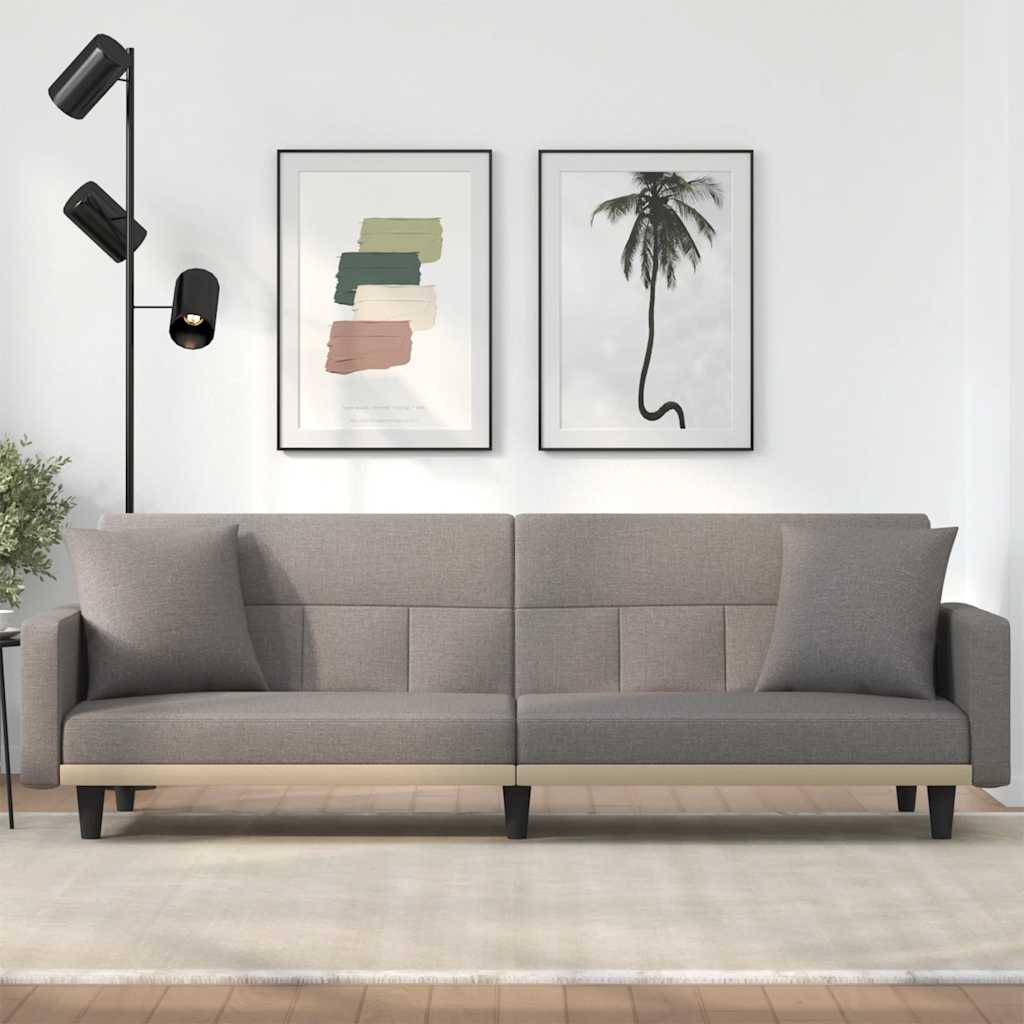 Sofa bed with light yellow fabric cushions
