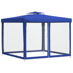 Cenador con doble techo de tela azul 3x3x2,68 m