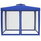 Cenador con doble techo de tela azul 3x3x2,68 m