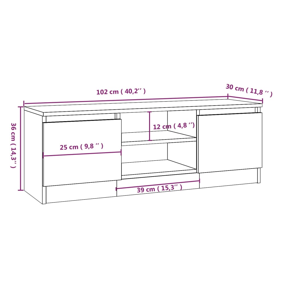Mueble de TV con puerta blanco 102x30x36 cm