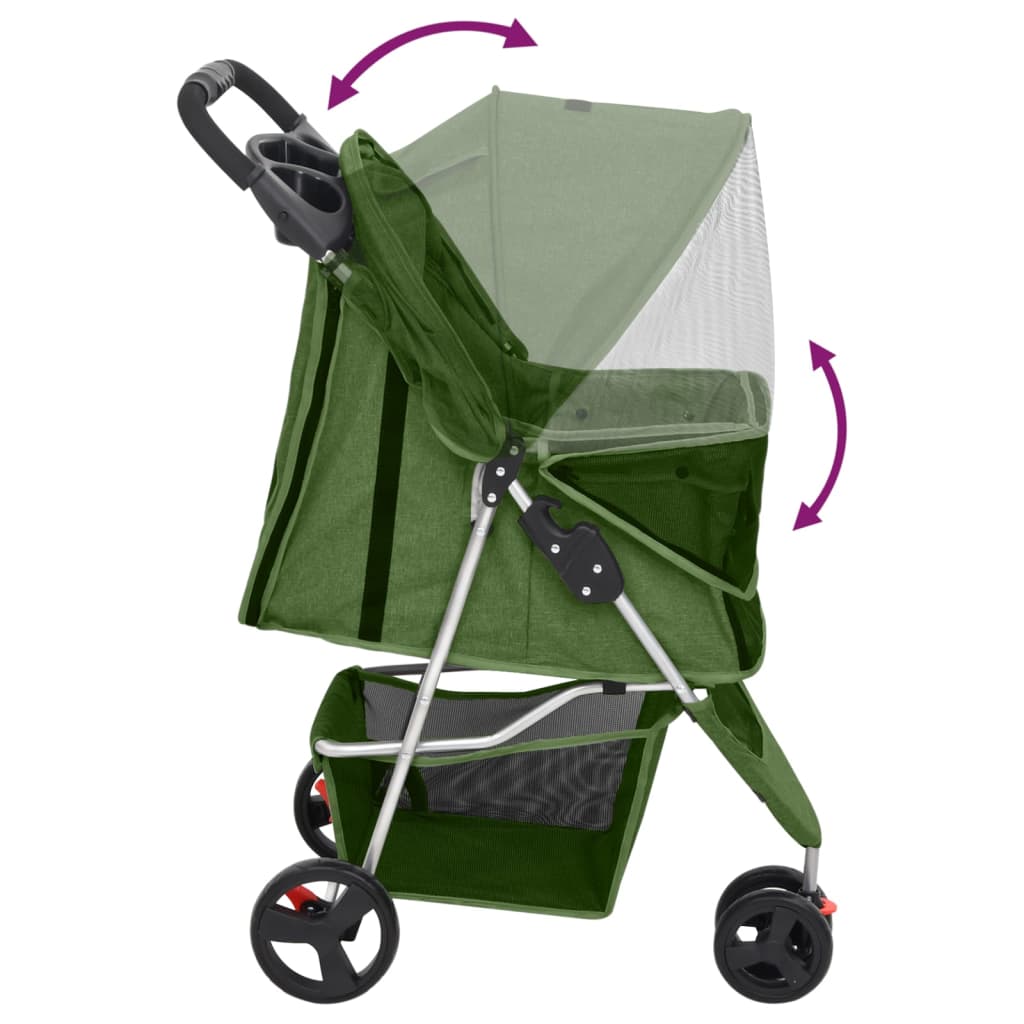 Cochecito para perros plegable tela oxford verde 80x46x98 cm