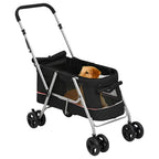 Cochecito para perros plegable tela lino negro 100x49x96 cm