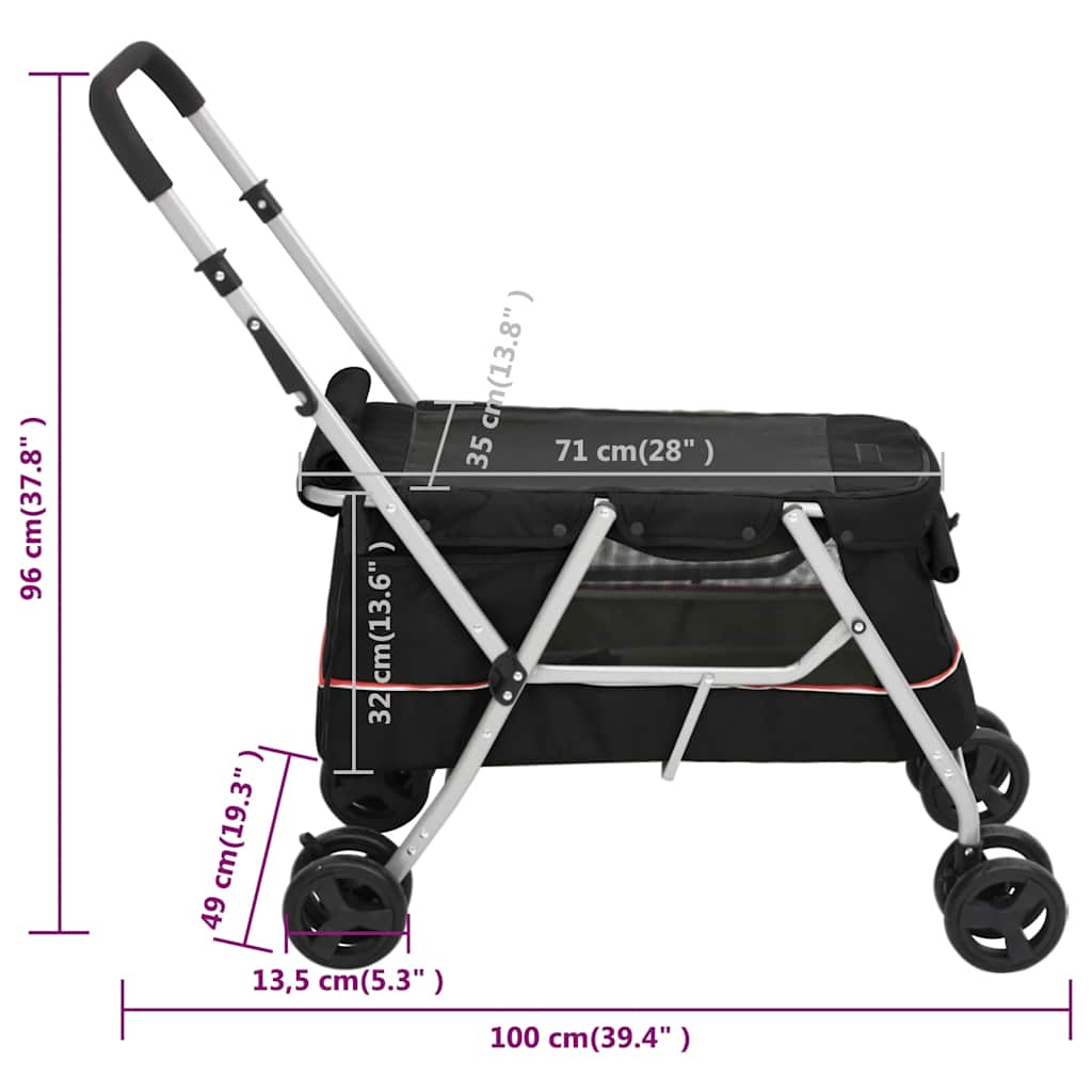 Cochecito para perros plegable tela lino negro 100x49x96 cm