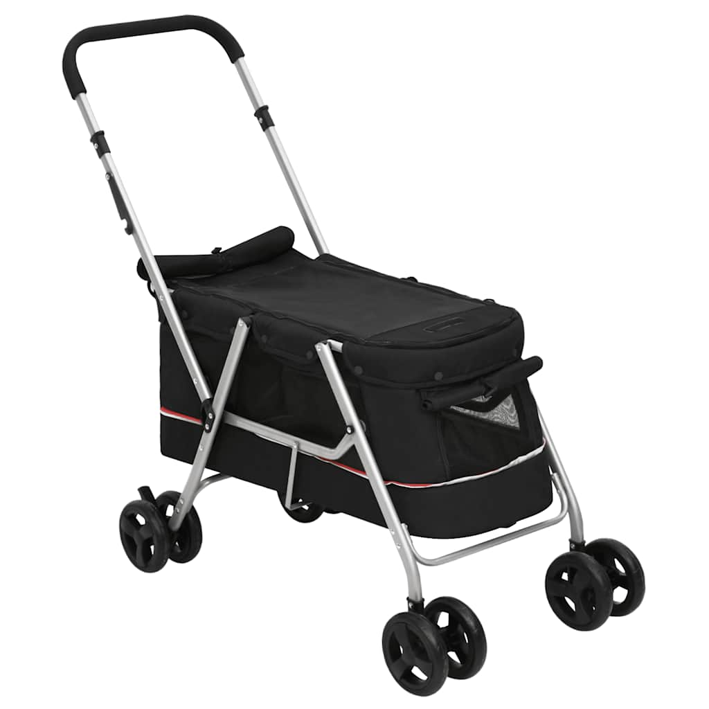 Cochecito para perros plegable tela lino negro 100x49x96 cm