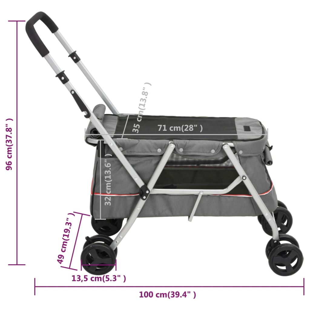 Cochecito para perros plegable tela lino gris 100x49x96 cm
