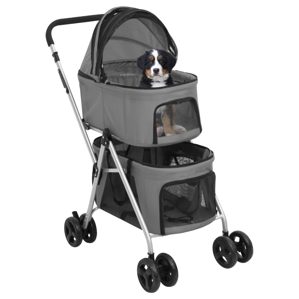 Cochecito doble de perros plegable tela oxford gris 83x48x97cm