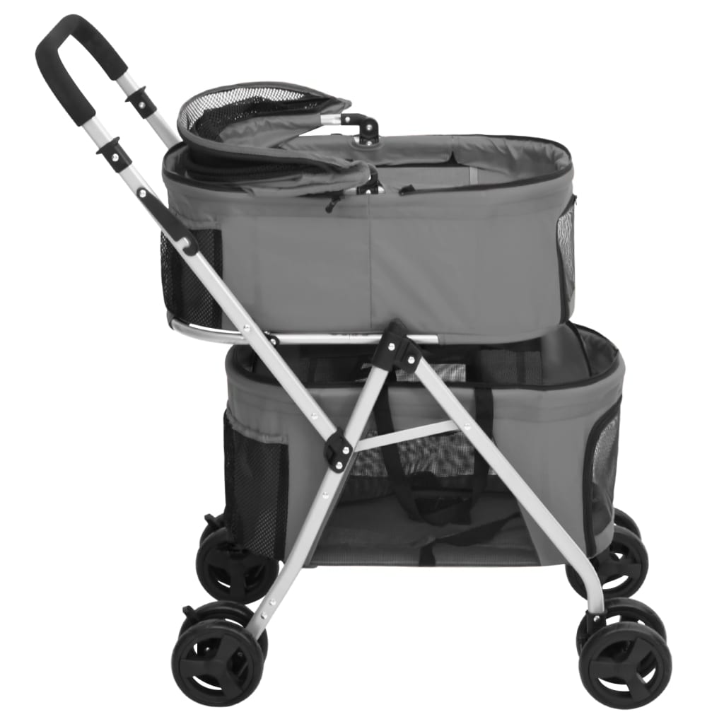 Cochecito doble de perros plegable tela oxford gris 83x48x97cm