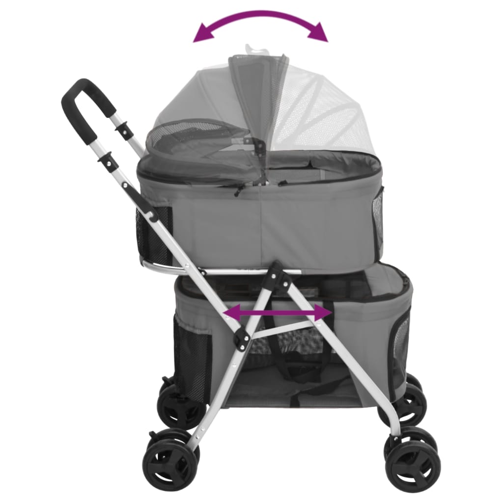 Cochecito doble de perros plegable tela oxford gris 83x48x97cm