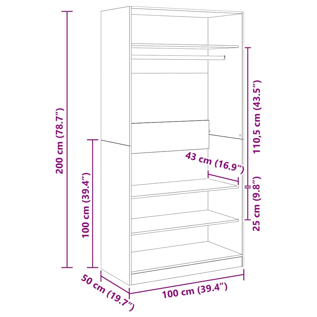 Armario de madera contrachapada gris Sonoma 100x50x200 cm