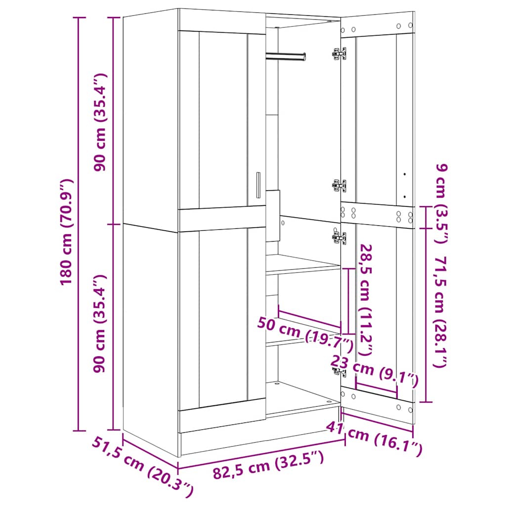 Armario de madera contrachapada gris Sonoma 82,5x51,5x180 cm