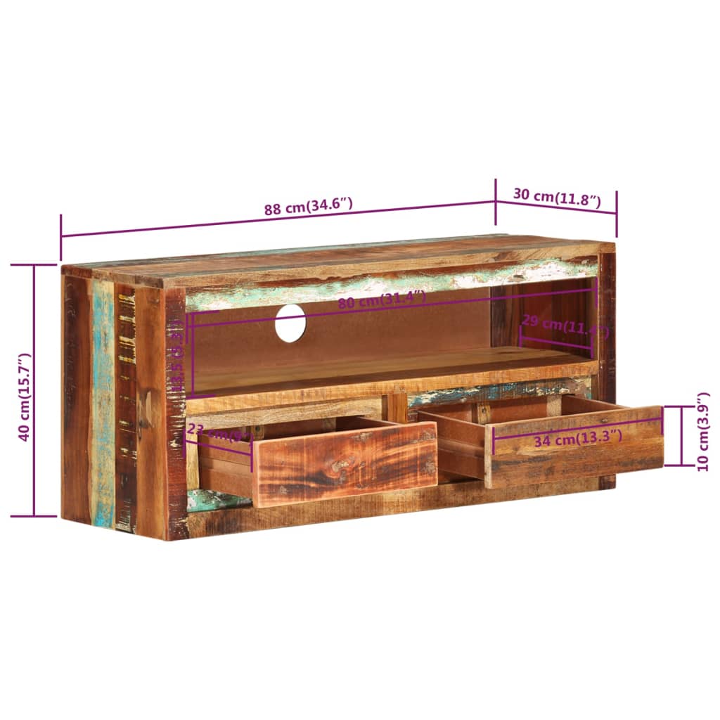Muebles para TV 2 uds madera maciza reciclada 88x30x40 cm