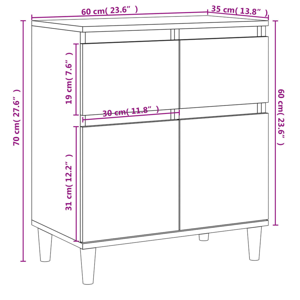 Aparador de madera contrachapada blanco 60x35x70 cm
