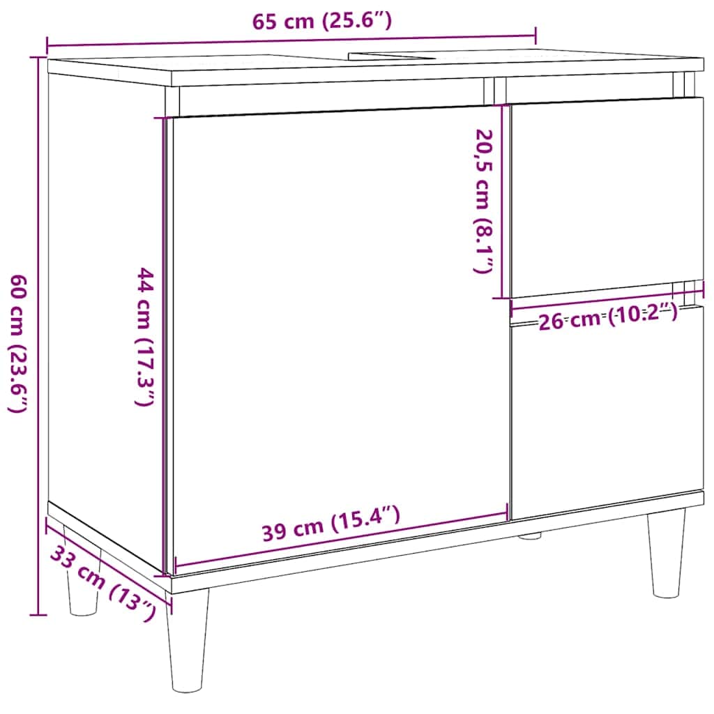 Armario de baño madera contrachapada gris Sonoma 65x33x60 cm