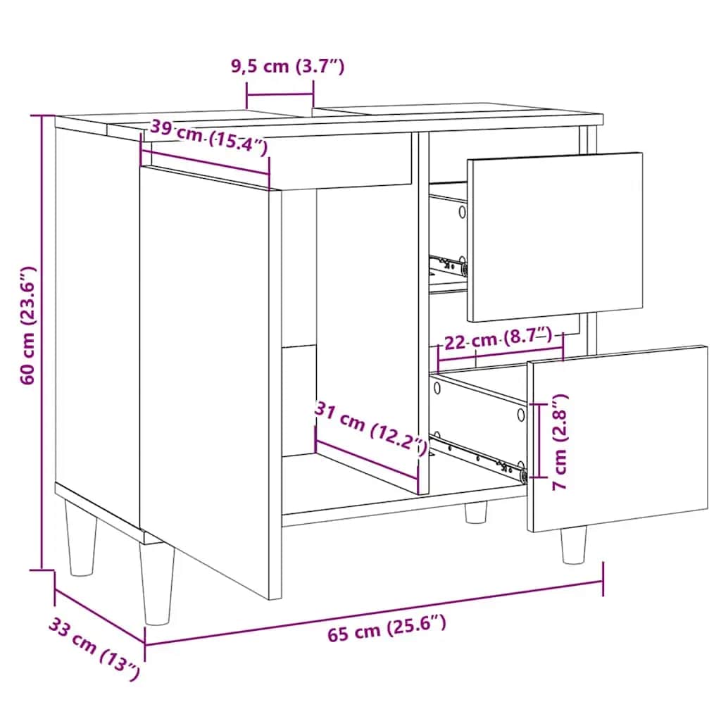 Armario de baño madera contrachapada gris Sonoma 65x33x60 cm